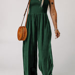 Smocked Square Neck Wide Leg Jumpsuit with Pockets