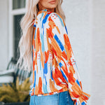 Paint Print Ruffle Collar Flounce Sleeve Top
