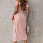 Off-Shoulder Short Sleeve Split Dress