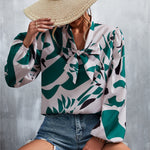 Printed Tie Neck Puff Sleeve Blouse