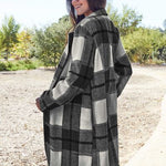 Double Take Full Size Plaid Button Up Lapel Collar Coat