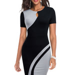 Two-Tone Round Neck Short Sleeve Slit Dress