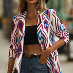 Geometrical Pattern Lapel Collar Blazer with Pocket