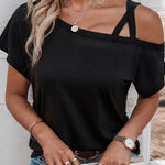 Crisscross Asymmetrical Neck Short Sleeve Top