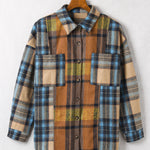 Plaid Curved Hem Shirt Jacket with Breast Pockets