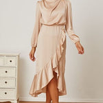 Mock Neck Ruffled Asymmetrical Dress