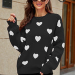 Heart Pattern Lantern Sleeve Round Neck Tunic Sweater