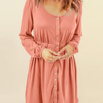 Button Down Long Sleeve Dress with Pockets
