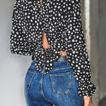 Animal Print Tie-Back Cropped Blouse