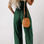 Smocked Square Neck Wide Leg Jumpsuit with Pockets