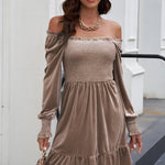 Off-Shoulder Smocked Ruffle Hem Dress