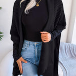Horizontal Ribbing Open Front Slit Cardigan
