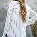Striped V-Neck High-Low Shirt with Breast Pocket
