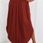 Zenana It's My Time Full Size Side Scoop Scrunch Skirt in Dark Rust