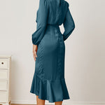 Mock Neck Ruffled Asymmetrical Dress