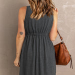 Button Front Empire Waist Sleeveless Slit Dress