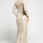 Sequin Cutout Ruched Split Long Sleeve Maxi Dress