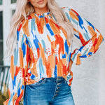 Paint Print Ruffle Collar Flounce Sleeve Top