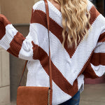 Chevron Cable-Knit V-Neck Tunic Sweater