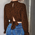 Animal Print Tie-Back Cropped Blouse