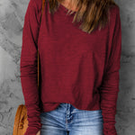 Thumbhole Long Sleeve Round Neck Top