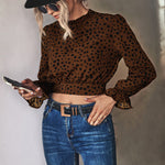 Animal Print Tie-Back Cropped Blouse