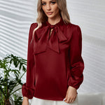 Tie Neck Long Puff Sleeve Blouse