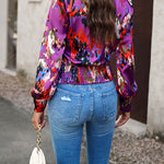 Printed Surplice Neck Long Sleeve Blouse
