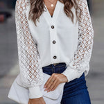 Lantern Sleeve V-Neck Button-Down Cardigan