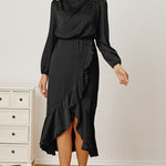 Mock Neck Ruffled Asymmetrical Dress