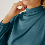 Mock Neck Ruffled Asymmetrical Dress