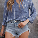 Striped V-Neck High-Low Shirt with Breast Pocket