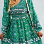 Bohemian V-Neck Balloon Sleeve Dress