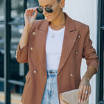 Double-Breasted Lapel Collar Long Sleeve Blazer