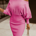 Boat Neck Lantern Sleeve Sweater Dress