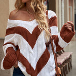 Chevron Cable-Knit V-Neck Tunic Sweater