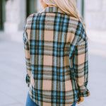 Plaid Curved Hem Shirt Jacket with Breast Pockets