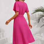 Surplice Neck Tie Belt Midi Dress