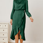 Mock Neck Ruffled Asymmetrical Dress