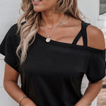 Crisscross Asymmetrical Neck Short Sleeve Top