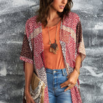 Leopard Patchwork Open Front Cardigan
