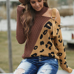 Leopard  Block Turtleneck Sweater