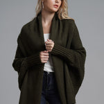 Dolman Sleeve Open Front Ribbed Trim Longline Cardigan
