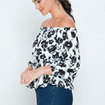 Long Sleeves Off Shoulder Neckline Printed Shirt