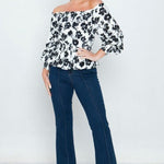 Long Sleeves Off Shoulder Neckline Printed Shirt