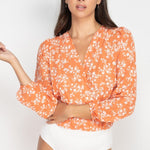 Floral & Shadow Striped Front Wrap Bodysuit