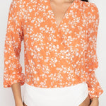 Floral & Shadow Striped Front Wrap Bodysuit