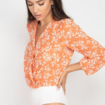 Floral & Shadow Striped Front Wrap Bodysuit