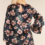 Plus Size Floral Print Velvet Long Layered Hem Sleeve Mini Dress