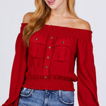 Front Pocket Off Shoulder Top